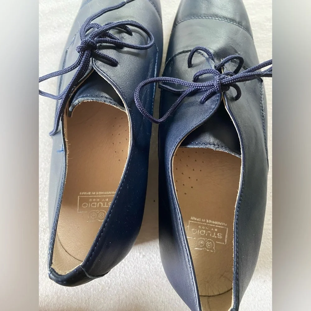 Men's Navy Leather Lace-Up Dress Shoes